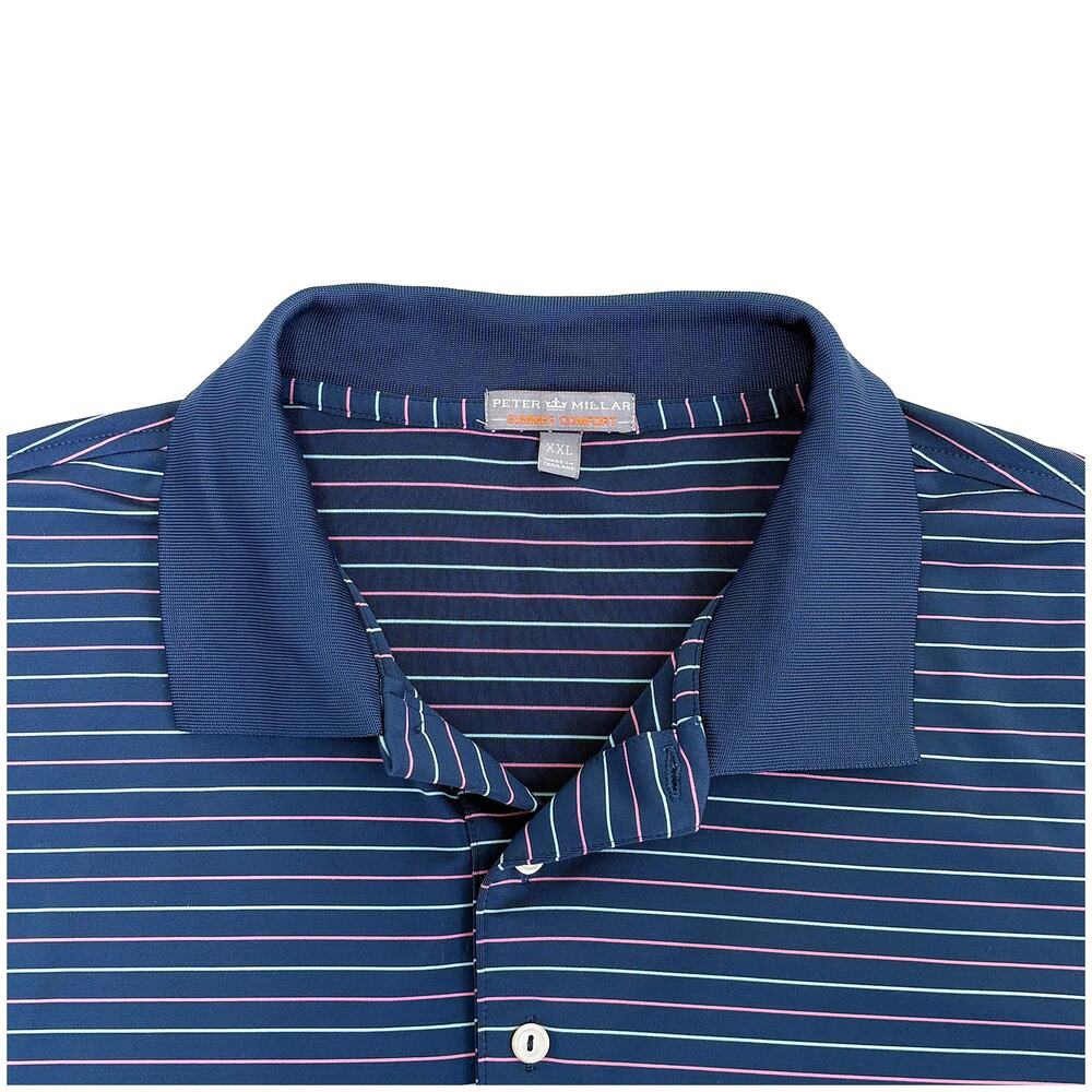 Peter Millar Summer Comfort Polo Men XXL Blue Striped Golf Preppy